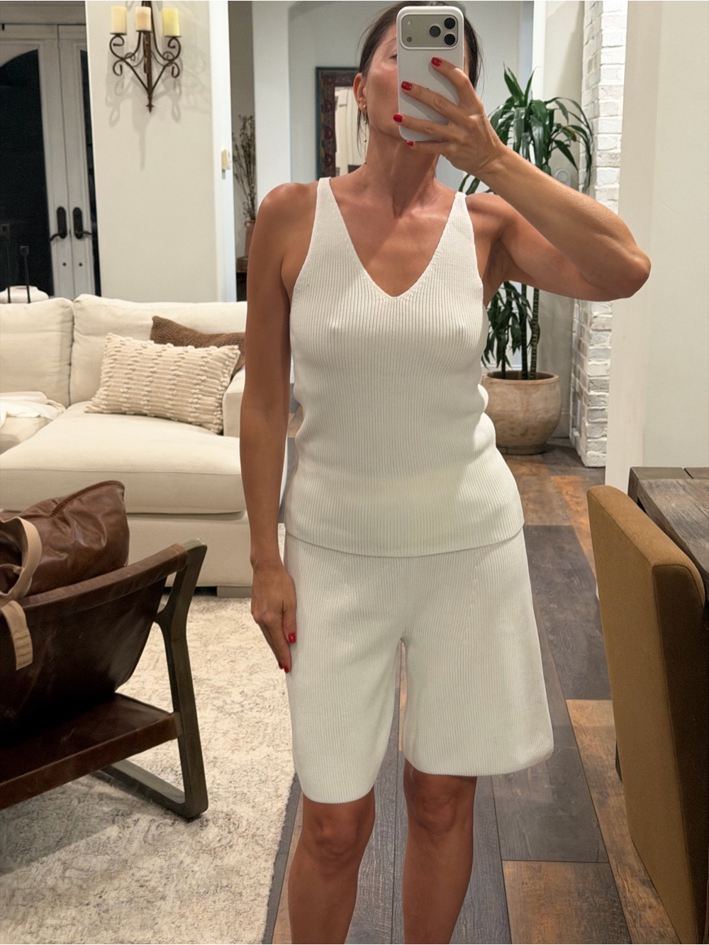 COS Cream Ribbed Knit Tank and Shorts Set